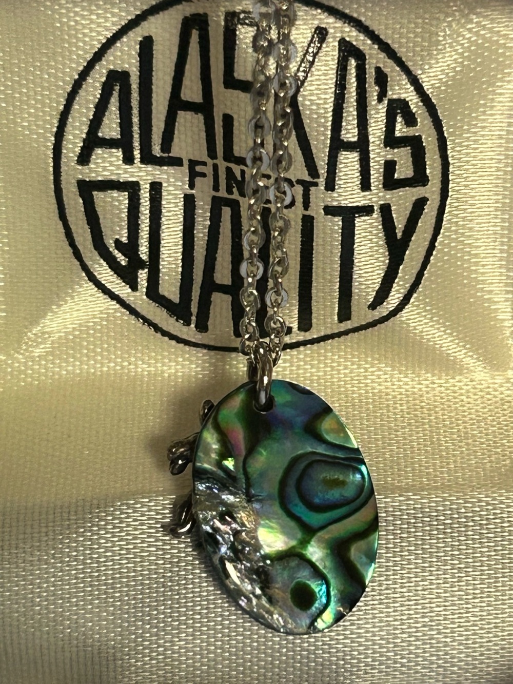Abalone Shell Pendant Necklace - Iridescent Green Blue